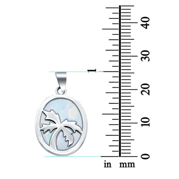 Oval Palm Tree Design Pendant Lab Created White Opal 925 Sterling Silver